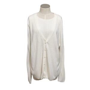 Alfred Dunner Womens Vintage Preppy Granny Cream Cardigan Set Attached Top Sz L